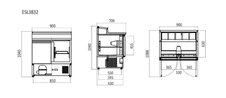 Atosa 2 Doors Open Top Saladette Fridge 900mm ESL3832