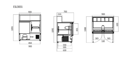 Atosa 2 Doors Pizzatable Marble Top Saladette Fridge 900mm ESL3831