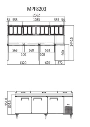 Atosa 3 Door Pizza Prep Table Fridge 2362mm MPF8203