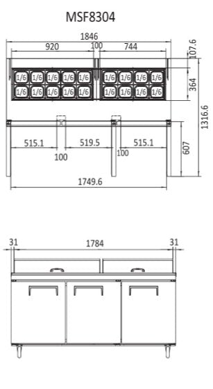 Atosa 3 Door Sandwich Prep Table Fridge 1846mm MSF8304