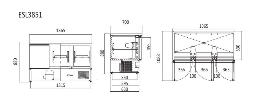 Atosa 3 Doors Table Saladette Fridge 1365mm ESL3851