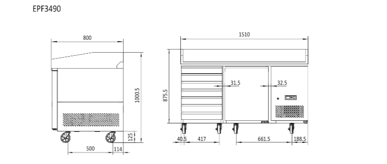 Atosa 1 Door Pizza Table Fridge With Drawers 1510mm EPF3490