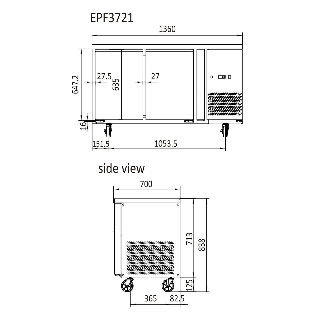 Atosa Glass 2 Door Cooling Fridge Table 1360mm EPF3721