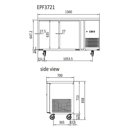 Atosa Glass 2 Door Cooling Fridge Table 1360mm EPF3721