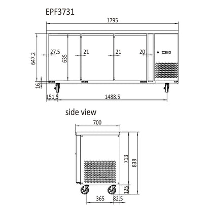 Atosa Glass Three Door Workbench Fridge 1795mm EPF3731