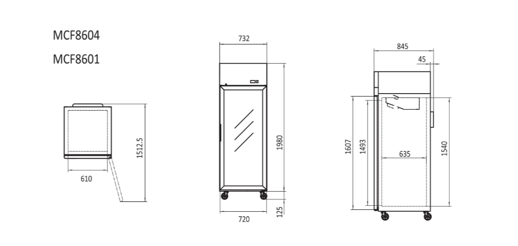 Atosa 670L 1 Door Fridge Showcase 730mm MCF8604