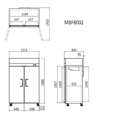 Atosa 1300L 2 Door Freezer 1314mm MBF8002