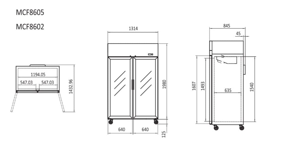 Atosa 1240L 2 Door Freezer Showcase 1314mm MCF8602