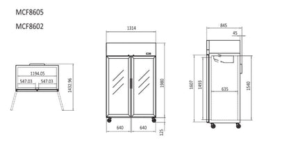 Atosa 1240L 2 Door Freezer Showcase 1314mm MCF8602