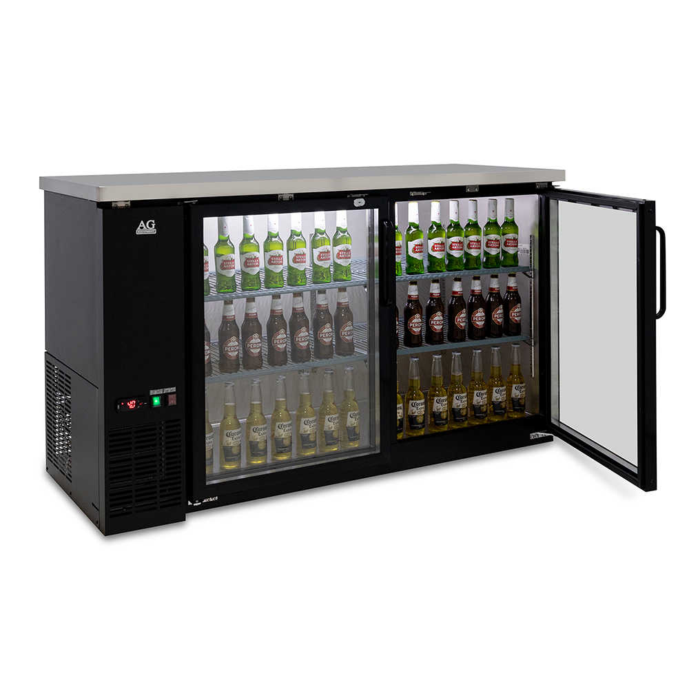 Two Door Commercial Glass Door Bar Fridge with Stainless Steel Counter | B215G