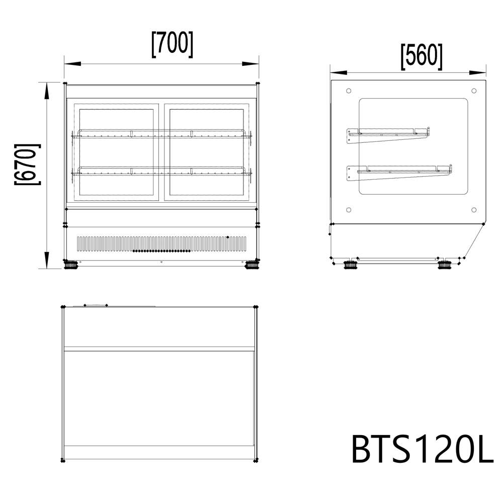 Squared Bench Top Cake / Showcase Fridge - 120 Litre - 700mm BTS120L