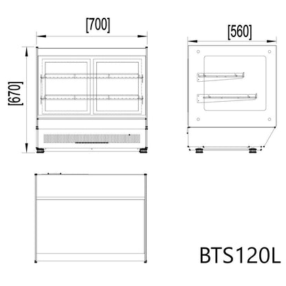 Squared Bench Top Cake / Showcase Fridge - 120 Litre - 700mm BTS120L