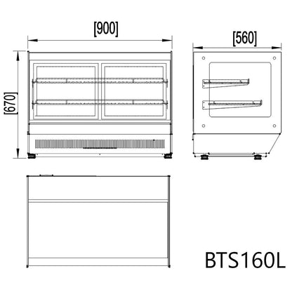 Squared Bench Top Cake / Showcase Fridge - 160 Litre - 900mm BTS160L