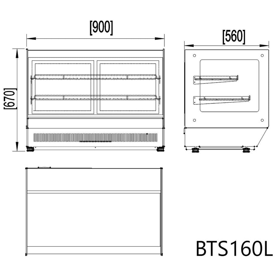 Squared Bench Top Cake / Showcase Fridge - 160 Litre - 900mm BTS160L