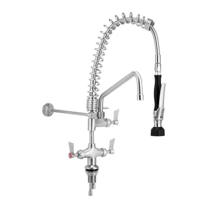 3monkeez T-3M53058-C Compact Stainless Steel Dual Bench Mount Pre-Rinse with 12" Pot Filler