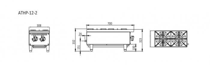 Cookrite 2 Burner Cooktop ATHP-12-2-LPG