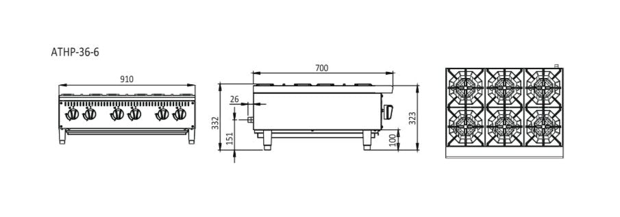 Cookrite Countertop  LPG 6 Burner Cooktop ATHP-36-6-LPG