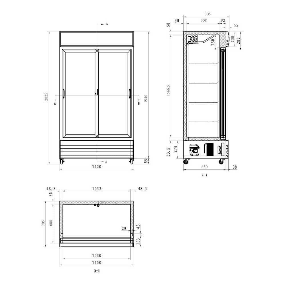 1000L Double Glass Sliding Door Upright Display Fridge CU1000TNG-SD