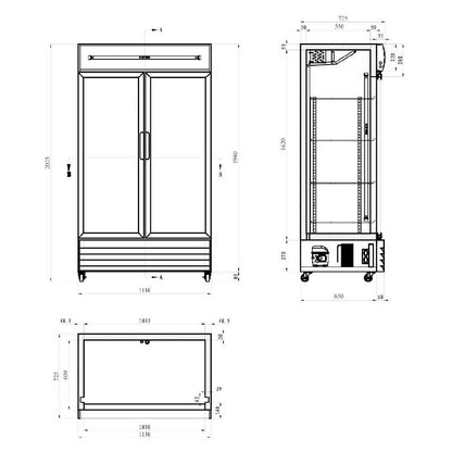 1000L Double Glass Door Upright Display Fridge CU1000TNG