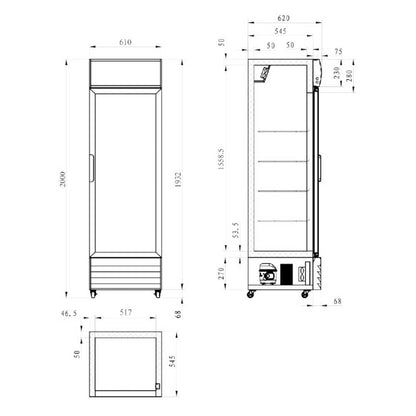 420 Litre Single Door Upright Display Fridge - Glass Door CU420TNG