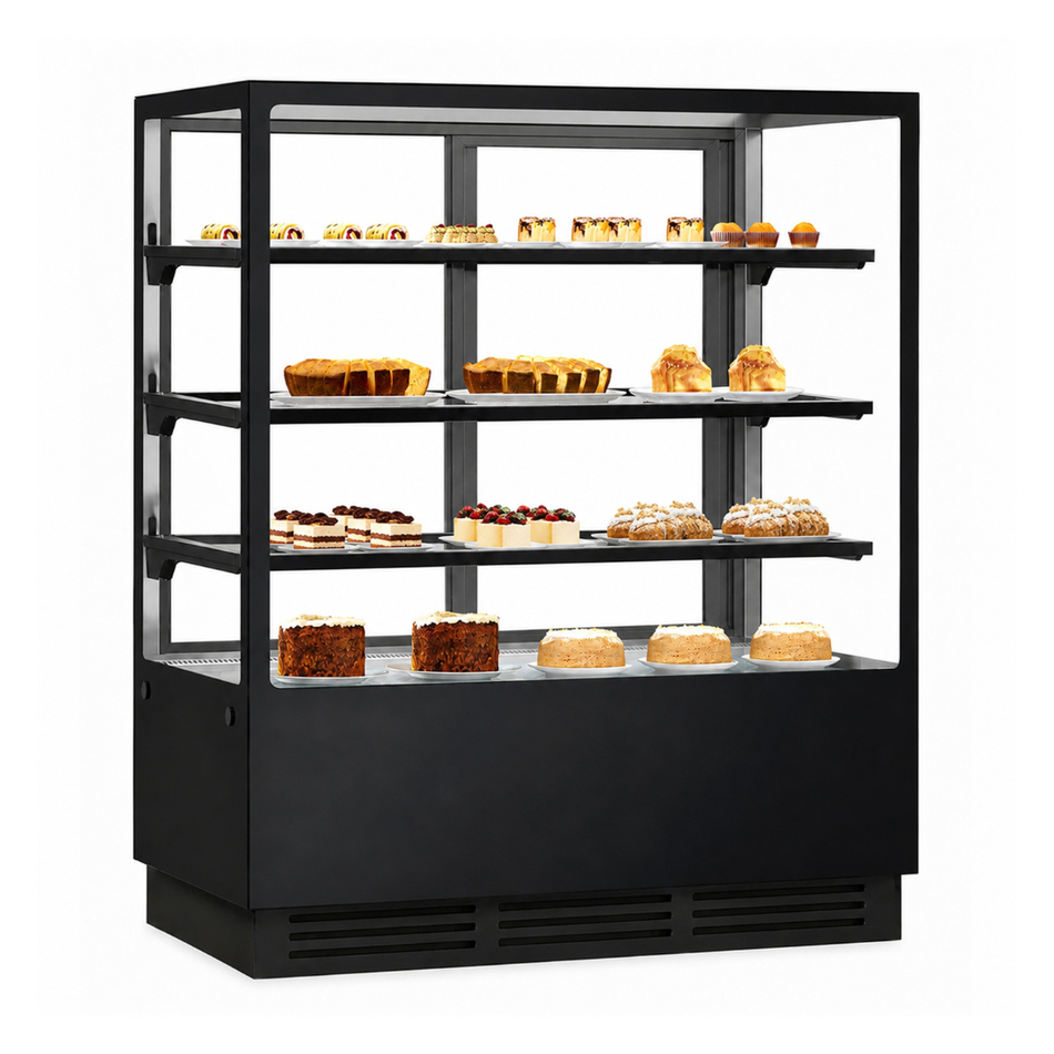 BONVUE Noir Prime 1200mm 3 Shelves Square Cake Display Fridge CVS120-3B