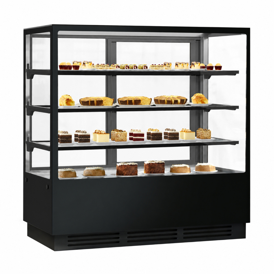 BONVUE Noir Prime 1500mm 3 Shelves Square Cake Display Fridge CVS150-3B