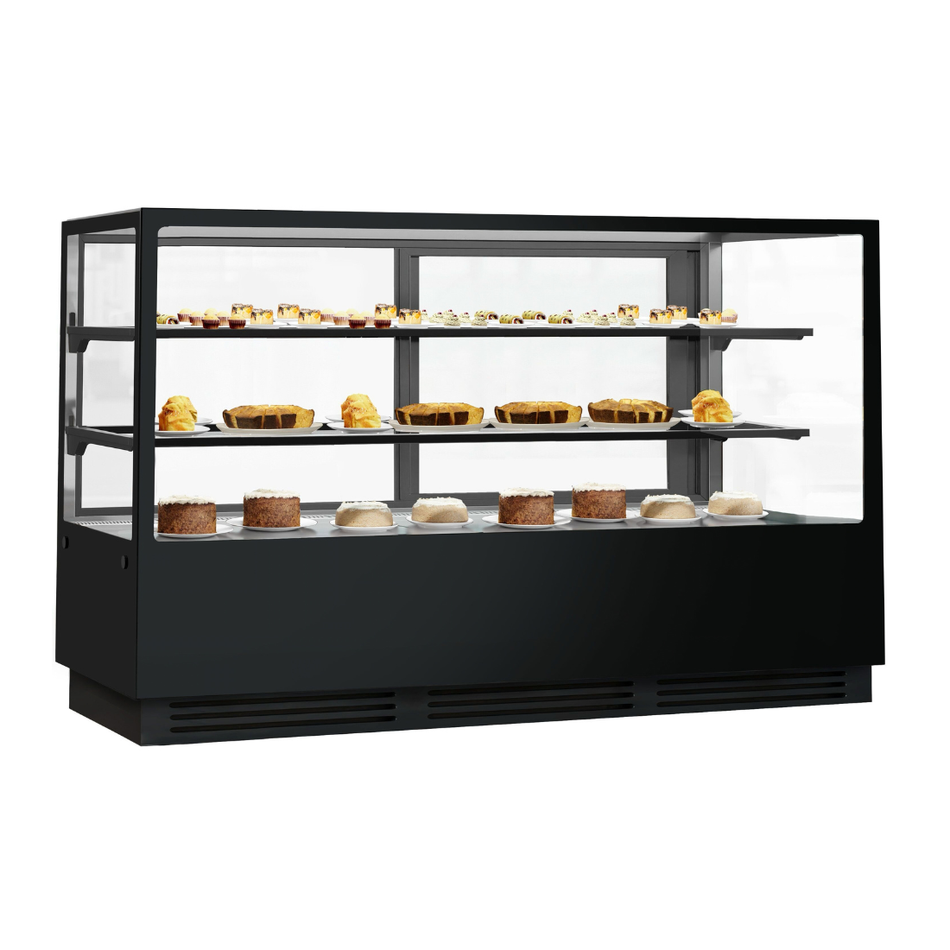 BONVUE Noir Tot 1800mm 2 Shelves Square Cake Display Fridge CVS180-2B