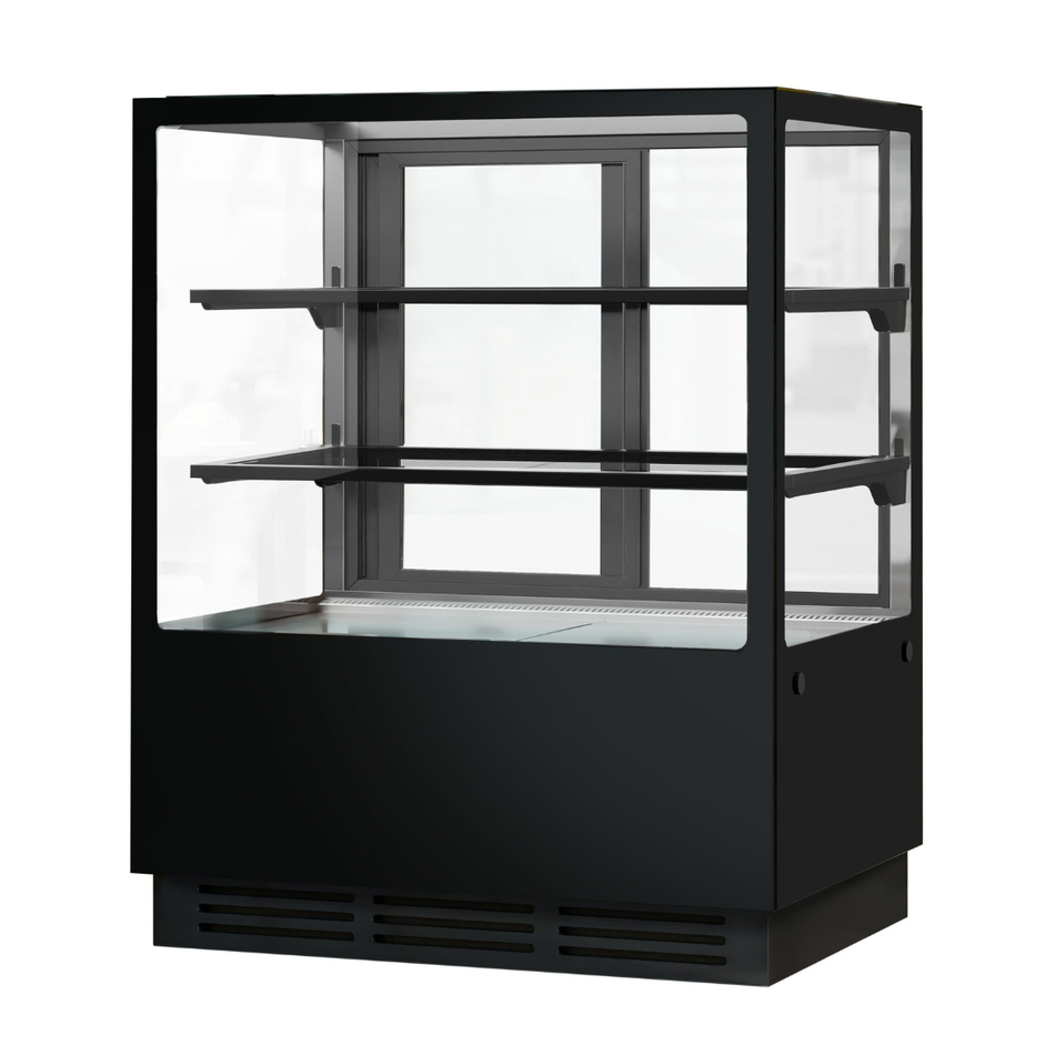 BONVUE Noir Tot 900mm 2 Shelves Square Cake Display Fridge CVS90-2B