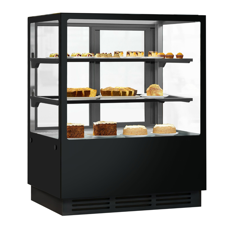 BONVUE Noir Tot 900mm 2 Shelves Square Cake Display Fridge CVS90-2B