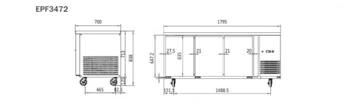 Atosa Underbench Three Door Freezer 1795mm EPF3472