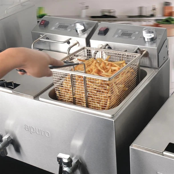 Apuro FC375-A Twin Tank Twin Basket 8Ltr Countertop Fryer with Timer 2x 2.9kW