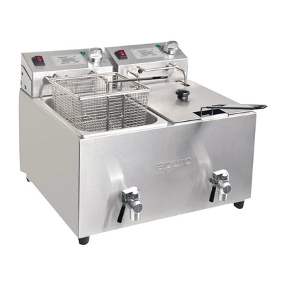 Apuro FC375-A Twin Tank Twin Basket 8Ltr Countertop Fryer with Timer 2x 2.9kW