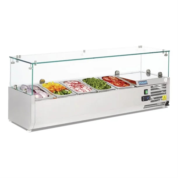 Polar G-Series 1.2m Countertop Prep Fridge w/ Glass Sneeze guard G608-A