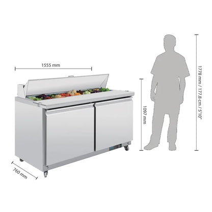 Polar U-Series 2 Door Prep Counter Fridge 527Ltr GD883-A