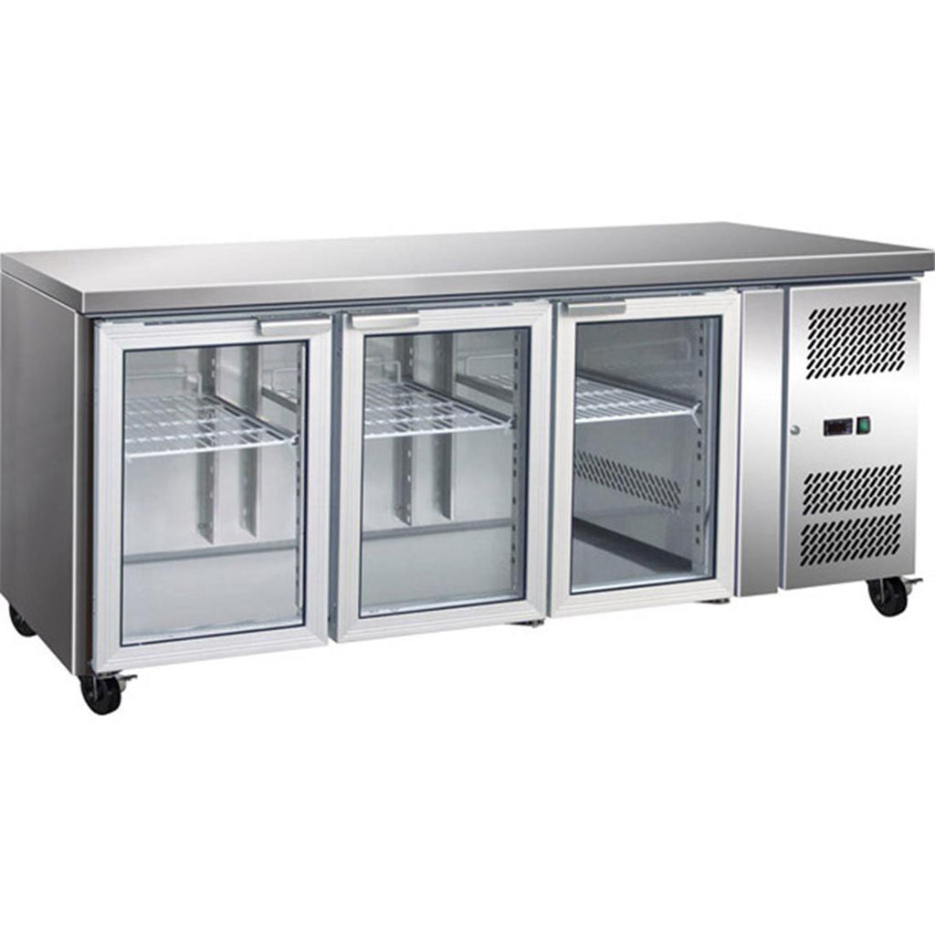 GN3100TNG 3 Glass Door Gastronorm Bench Fridge