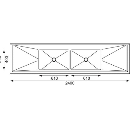 Vogue 2400mm Double Bowl Sink With splashback HC909