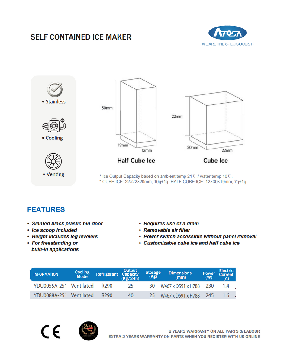 Atosa Self Contained Ice Maker - Upto 25kg 24hr