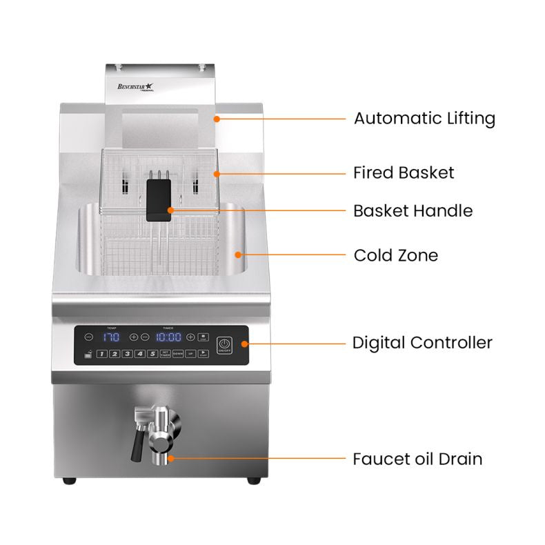 Benchstar 8lt Single Tank Auto Lifting Induction Fryer IF3500S-AL
