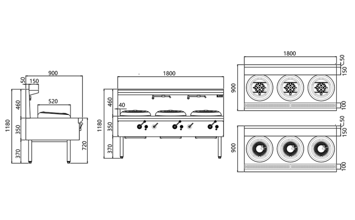 JASPER JA-3CB-N NG Triple Wok (chimney burner)