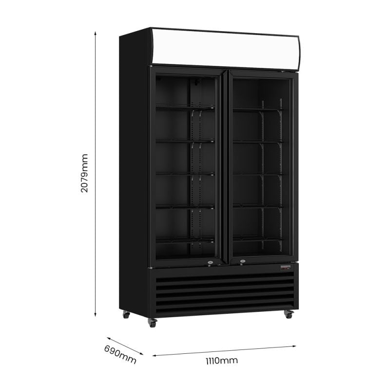 Thermaster Colourbond Upright Beverage Fridge 2 Doors Black LG-1000BP