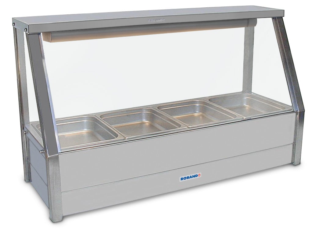 Roband E14 Straight Glass Hot Food Display Bar, 4 pans single row