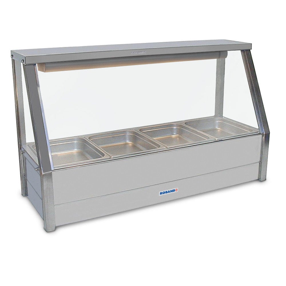 Roband E14RD Straight Glass Hot Food Display Bar, 4 pans single row with roller doors