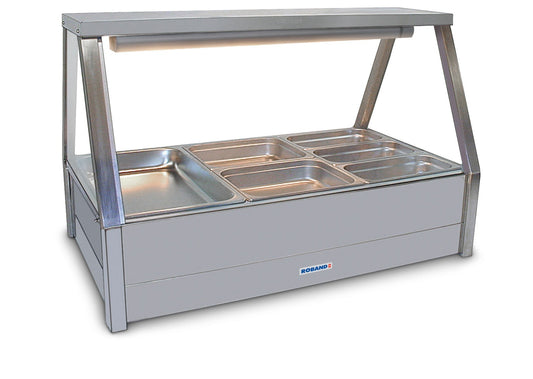 Roband E23RD Straight Glass Hot Food Display Bar, 6 pans double row with roller doors