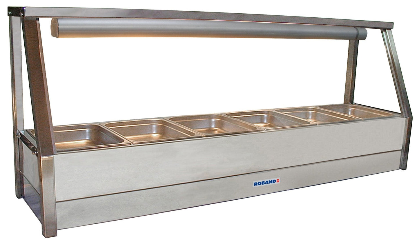 Roband E16 Straight Glass Hot Food Display Bar, 6 pans single row