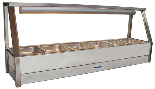 Roband E16RD Straight Glass Hot Food Display Bar, 6 pans single row with roller doors
