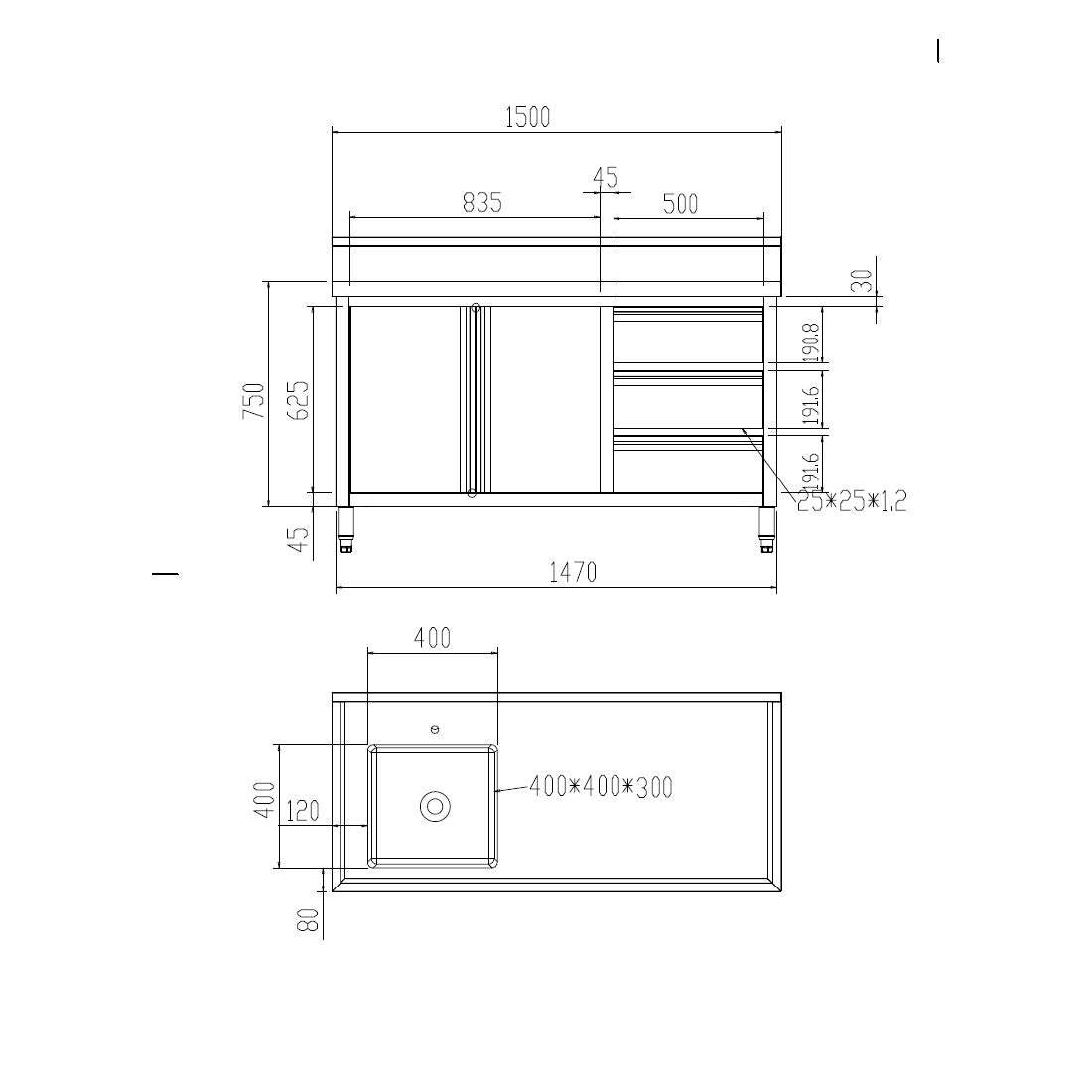 SC-6-1500L-H Cabinet with Left Sink