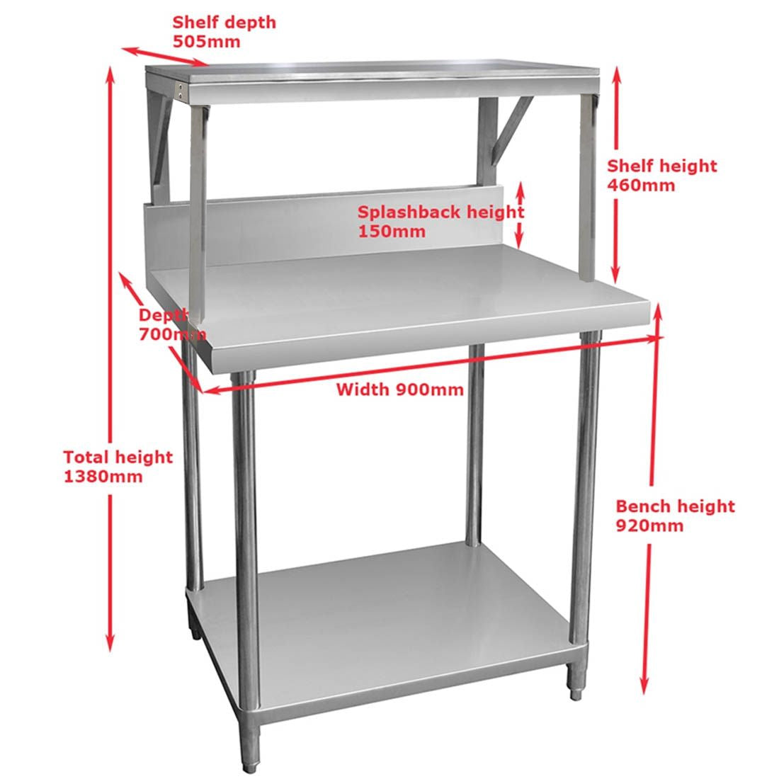 SMB-7-0900 - Heavy Duty Salamander Bench with Shelf Braces