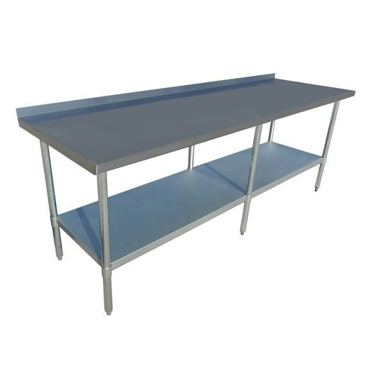 2400-7-WBB Economic 304 Grade Stainless Steel Table with splashback  2400x700x900 - 6 legs