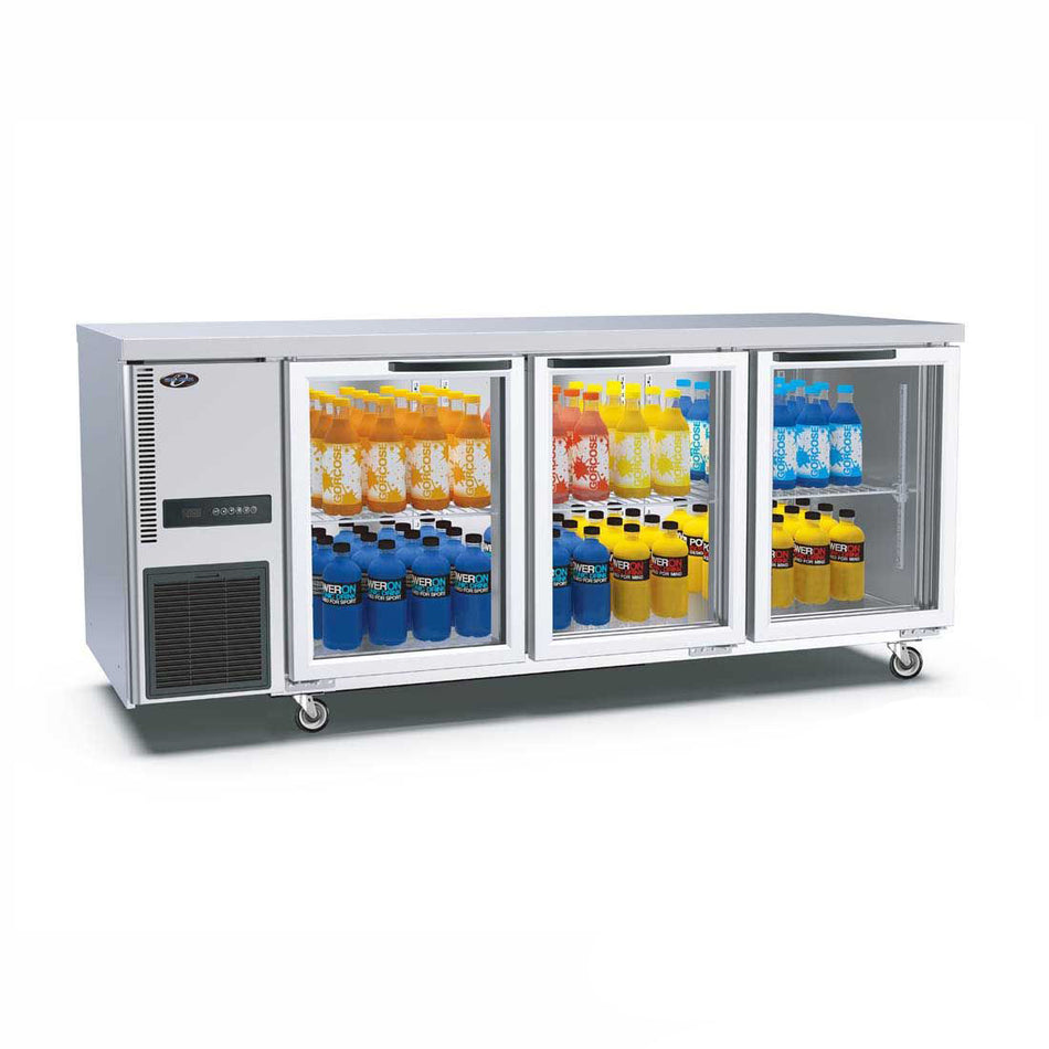 1800mm Stainless Steel Triple Glass Door Workbench Fridge TL1800TNG-3D