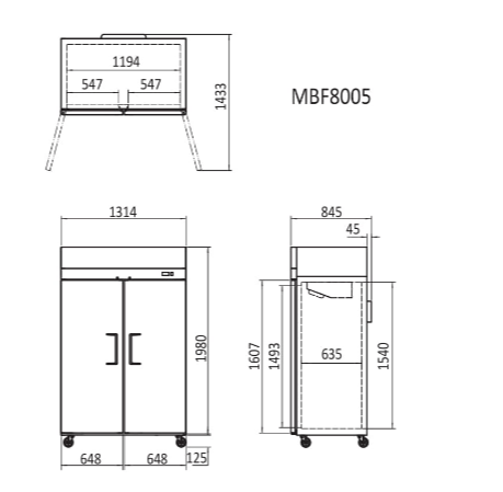 Atosa 1300L 2 Door Fridge 1314mm MBF8005